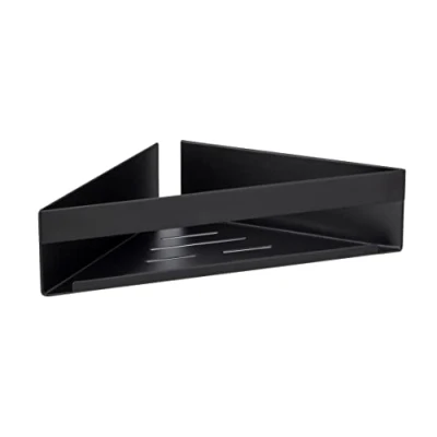 Imagen de Wenko Turbo Loc Genova Black Estante esquinero de Acero Inoxidable Lacado Mate para Fijar sin taladrar con Sistema Almohadilla Adhesiva, Almacenamiento artículos Aseo Ahorrar Espacio,