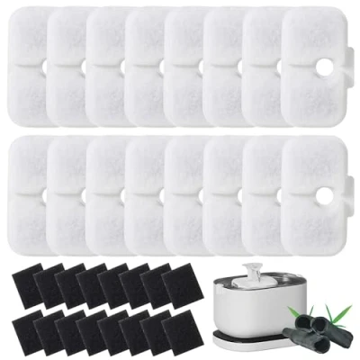 Imagen de BUCOMTU 16 Piezas Filtros Fuente Gatos y Esponjas de Espuma para Dockstream Filtro Gatos, Repuesto Compatibles con PLWF005, PLWF115, PLWF105