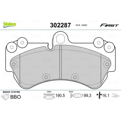 Imagen de VALEO 302287 Juego de pastillas freno Eje delantero excl. contacto avisador desgaste Chapa antichirridos PORSCHE: Cayenne