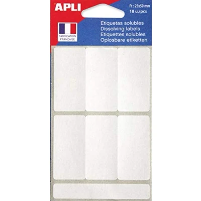 Imagen de APLI 102545 Bolsa de 18 etiquetas blancas solubles 25 x 50 mm