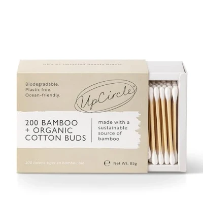 Imagen de UpCircle Bastoncillos de algodón bambú, 200 piezas, biodegradables, sostenibles, sin plástico, totalmente reciclables, ecológicos, un básico para cualquier baño