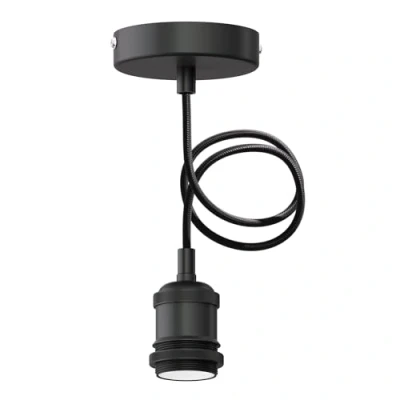 Imagen de ledscom.de lámpara colgante/lámpara colgante RETRA, cable textil, negro mate, 1x E27 máx. 60W, barra, portalámparas, Led, cocina, brillo, pantalla, lámpara, colgante, luz