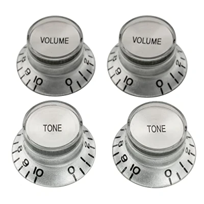 Imagen de Musiclily Pro Imperial Pulgadas Tamaño 2 Volumen Tono Botones de Potenciómetros Reflector Knobs Perillas Set para Guitarra Eléctrica USA Made Les Paul SG Style, Plateado con Top