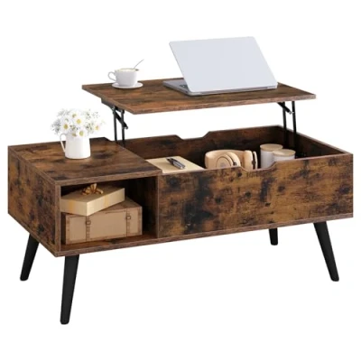 Imagen de WOLTU Mesa Centro Elevable, Salon con Espacio Interno y Compartimento Abierto, de Salón Elevable Extensible, Auxiliar para Salón, 100x50x(43 57) cm, Marrón Rústico, BTS26vbn