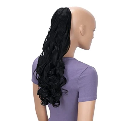 Imagen de CAISHA 50cm Postizo Trenza Coleta Extensión De Cabello Ondulado Negro HC9 1