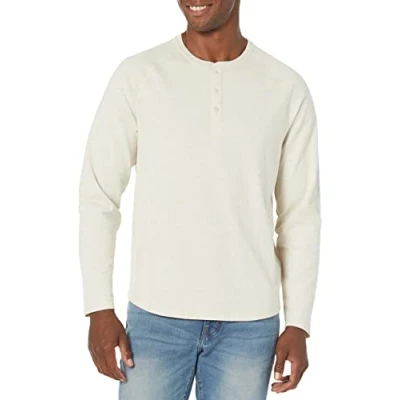 Imagen de Amazon Essentials Camiseta de manga larga con cuello Henley y corte recto (disponible en talla grandes largos especiales) Hombre, Avena Mezcla, S