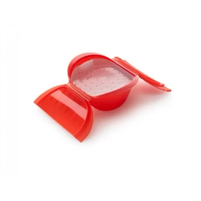 Imagen de Lékué Estuche vapor hondo con bandeja 3 4 personas, silicona platino Rojo, 1000 ml