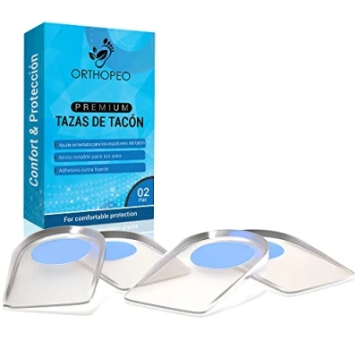 Imagen de ORTHOPEO© Espolón del talón Premium 2 pares I Almohadilla de gel innovadora para Fascitis plantar Dolor Aquiles IPlantillas silicona calzado Longitud 10.2 cm Anchura 6.3