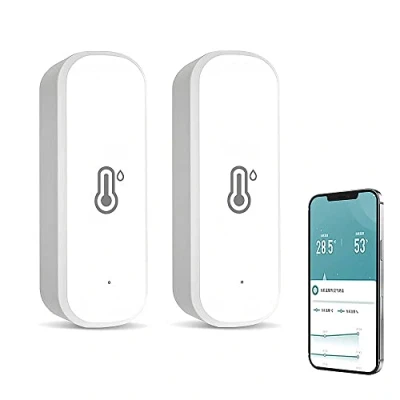 Imagen de Paquete de 2 sensores inteligentes temperatura y humedad WiFi, compatibles con Alexa Home, para el hogar, bebé, garajes, conexión inteligente, no requiere concentrador