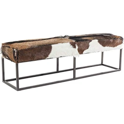 Imagen de KARE Design Bench Country Life, Banco Rectangular con Estructura de Acero Negro, Asiento, Piel, para Pasillo, Armario, salón, Banco, marrón/Blanco, 47x140x35cm