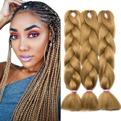 Imagen de TESS 60cm Extensiones Para Trenzas Africanas Rubio Oscuro 1 pcs 100g Pelo Sintético Braiding Jumbo Braid