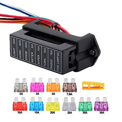 Imagen de Aiqeer 8 Vías Portafusibles Coche con Precableado, 2 Entradas 4 Salidas Bloque Fusibles Cuchilla Estándar, Caja Marino 10 Piezas Estándar (12V / 24V 32V 48V Universal)