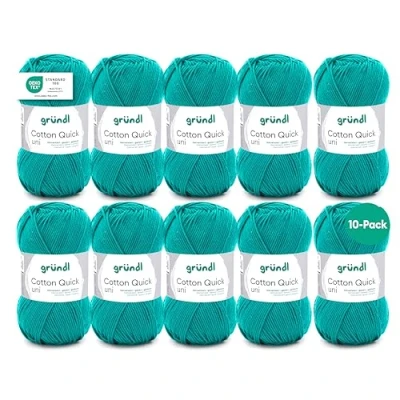 Imagen de Gründl Cotton Quick Uni, 10 ovillos (Hilo de Color 100%, Certificado Oeko Tex, 50 g / 125 m, tamaño Aguja 3 4, x g), Esmeralda, Algodón, Verde Smeraldo, One Size, 500