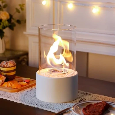 Imagen de JHY DESIGN chimenea de mesa redonda blanca para chimenea, portátil, bioetanol combustión limpia, sin ventilación mesa, hogar, cocina, sala estar, jardín