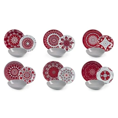 Imagen de Excelsa Vajilla Mandala Red de 18 piezas, en porcelana y cerámica, multicolor
