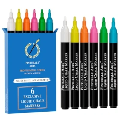Imagen de Pinturale Arts® Rotuladores Tiza Líquida Set 6 Colores Cristal Borrable Punta 2mm Para Ventanas, Pizarra, Borrado Fácil En Seco