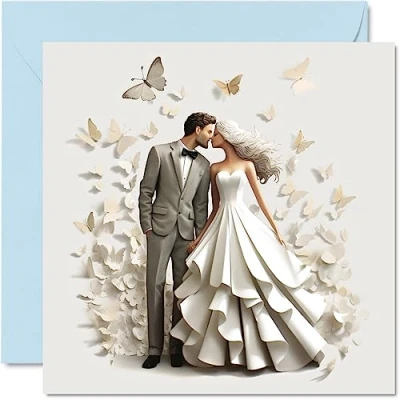 Imagen de tarjetas de boda para parejas, mariposas, regalos compromiso, tarjeta felicitaciones bien hechas, felicitación matrimonio 145 mm prometida, prometida (no 3D ni