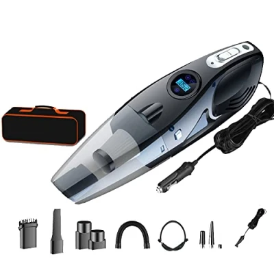 Imagen de Aspirador de coche con cable bomba aire, aspiradoras mano alta succión 12000pa, inflador neumáticos digital manómetro, apagado automático y luz LED, aspiradora 12 V