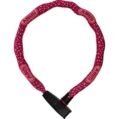 Imagen de ABUS Antirrobo de Cadena Catena 6806K bicicleta ligero acero endurecido con tubo textil moda cuadrada nivel seguridad 6 85 cm Rojo dibujo corazón
