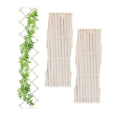 Imagen de Relaxdays Set 3 Guías Plantas Trepadoras, Celosías Extensibles, Enrejado Enredaderas Pared, 180 x 30 cm, Madera, Blanco, 1.5 cm