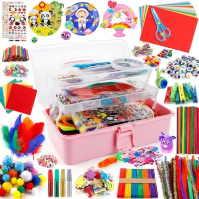 Imagen de URBZUE Manualidades Niños 5 6 7 8 9 10 Años, 3000+PCS DIY Creativo Kit Material, Juegos de con Plato Papel, Limpiapipas, Luminoso Wiggle Eye, para Niñas