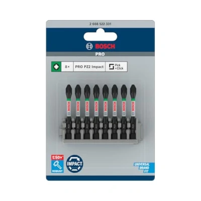 Imagen de Bosch Professional 8 piezas Juego de brocas con ranura en cruz (control impacto, puntas PZ2, Pick and Click), Cranberry, 50 mm