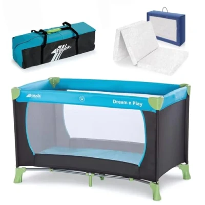 Imagen de hauck Dream n Play Set de Cuna Viaje Bebe con Colchon Alvi Confort Incluido, Parque Colchon, Plegable Bolsa Transporte Azul