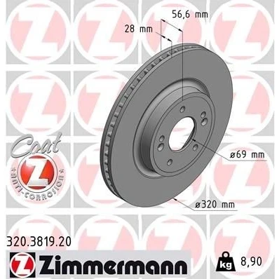 Imagen de ZIMMERMANN 320.3819.20 Disco de freno 320 28 7/5 5 114 ventilación interna revestido KIA: Stinger Hatchback