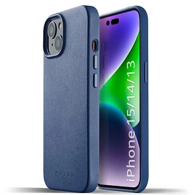 Imagen de Mujjo funda de piel con MagSafe iPhone 13 / 14 azul