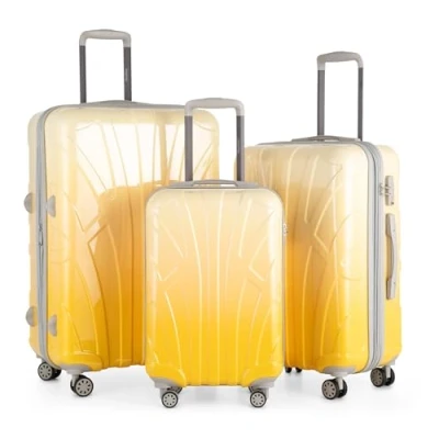 Imagen de Suitline Juego de 3 Maletas, Carrito, Maleta con Ruedas, rígida, Viaje, TSA, (55 cm, 66 76 cm), gradiente Brillante, Safari Sunrise
