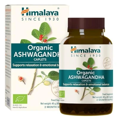 Imagen de Himalaya Orgánica Ashwagandha Suplemento de hierbas para el alivio del estrés, apoyo a la energía, insomnio ocasional, certificado orgánico, vegano, libre gluten, 670 mg, 60 cápsulas