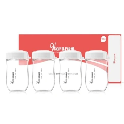 Imagen de Botellas de vidrio para el almacenamiento materna, 160ml, Sin BPA, aptas lavavajillas, congelador y microondas, 4 Unidades