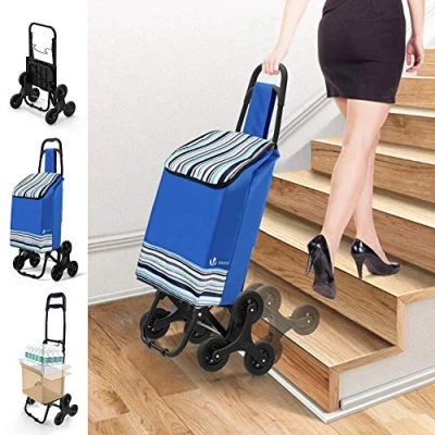 Imagen de VOUNOT Carro de la Compra Plegable con 6 Ruedas, para Subir Escaleras, Bolsa Impermeable 32L, Azul