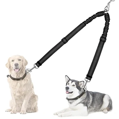 Imagen de Nasjac Correa Doble para Perros, sin enredos Divisor de Cables Rotación giratoria 360 Reflectante Longitud Ajustable Acoplador Dos Perros