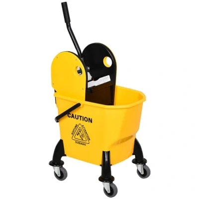 Imagen de HOMCOM carro de limpieza, carrito limpieza profesional con cubo, capacidad 26L escurridor, mantenimiento, 44 x 36 90 cm, amarillo