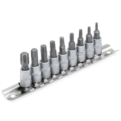 Imagen de DAKCOS 1/4&quot; Juego de 9 Llaves Vaso Torx Estrella T Star T10 T50, Kit Vasos Cr V Broca Acero Aleación S2