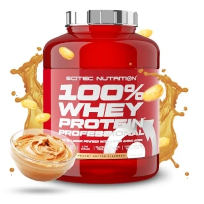 Imagen de Scitec Nutrition 100% Whey Protein Professional Mejorada con Aminoácidos Extra y Enzimas Digestivas Sin gluten aceite de palma, 2.35 kg, Mantequilla cacahuates