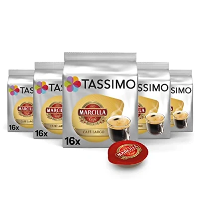 Imagen de Tassimo Cápsulas de Café Marcilla Largo 80 Compatibles con Cafetera 5PACK Amazon Exclusive