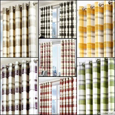 Imagen de Fusion Funda Balmoral de Cuadros, algodón, Ocre, Curtains: 46&quot; Width x 72&quot; Drop (117 183cm)