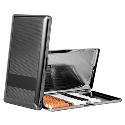 Imagen de Bonita y elegante pitillera unilateral de metal para señoras caballeros, con capacidad 10 cigarrillos Capri 120 (Negro, 10pcs 120&#039;s)