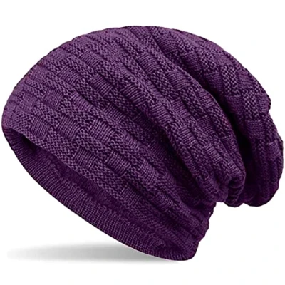 Imagen de Hatstar gorro de punto fino con forro cálido para mujer y hombre, Sombrero patrón trenzado polar muy suave, unisex, invierno suave 12 Lila Talla única