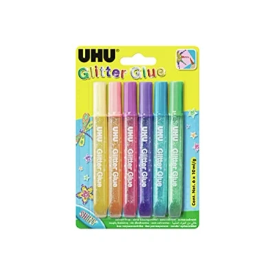 Imagen de UHU Pegamento Decorativo con Purpurina, Multicolor, 6 x 10 ml (39110) colores pastel, Pack 10ml