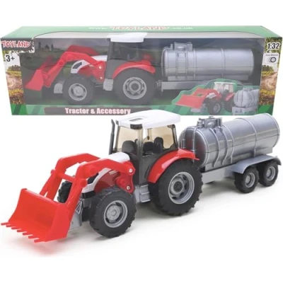 Imagen de Toyland® Tractor &amp; Trailer Set 1:32 Scale Juguetes DE Juego vehículos para niños (Remolque Barril Rojo)