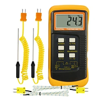 Imagen de Termómetro Digital Tipo K ( 50 1300C) con Dos Canales y 4 Termopares (con cable de acero inoxidable) Medidor Temperatura Portátil Alta Precisión