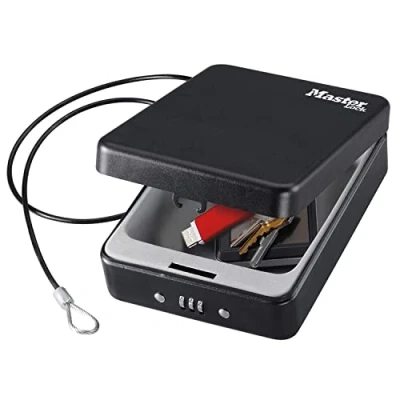 Imagen de Master Lock ML P005CEURBLKHRO Caja Fuerte Compacta [Combinación] [con Cable] Ideal para Objetos de Valor, Smartphone, Pequeños