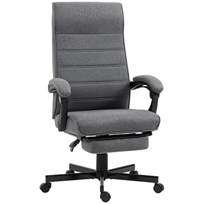 Imagen de Vinsetto Silla de Escritorio Reclinable Oficina Giratoria con Altura Ajustable Reposapiés Retráctil y Reposabrazos para Estudio Carga 120 kg Gris