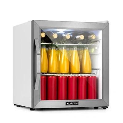 Imagen de KLARSTEIN Nevera Pequeña Puerta Cristal Habitaciones, Portatil Electrica, Mini para Bebidas, 47 L, Frigorifico con Estantes