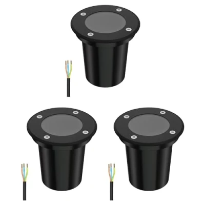 Imagen de ledscom.de 3 uds. lámpara empotrada en el suelo BOLI para exteriores, IP67, negra, redonda, 108mm Ø, 1x GU10 máx. 15W, esmerilado