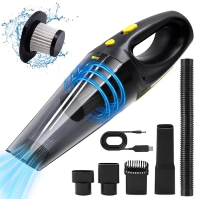 Imagen de PQETBV Aspiradora Sin Cable Coche, Aspirador Coche Potente con Lavable Filtro Hepa, Mini De Mano USB para Pelo Mascotas, Hogar, Oficina