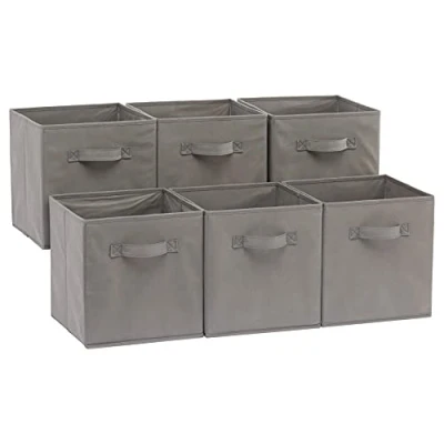 Imagen de Amazon Basics Cubos de almacenamiento tela plegables con asas, 26,6 x 27,9 cm, color gris, paquete 6 unidades